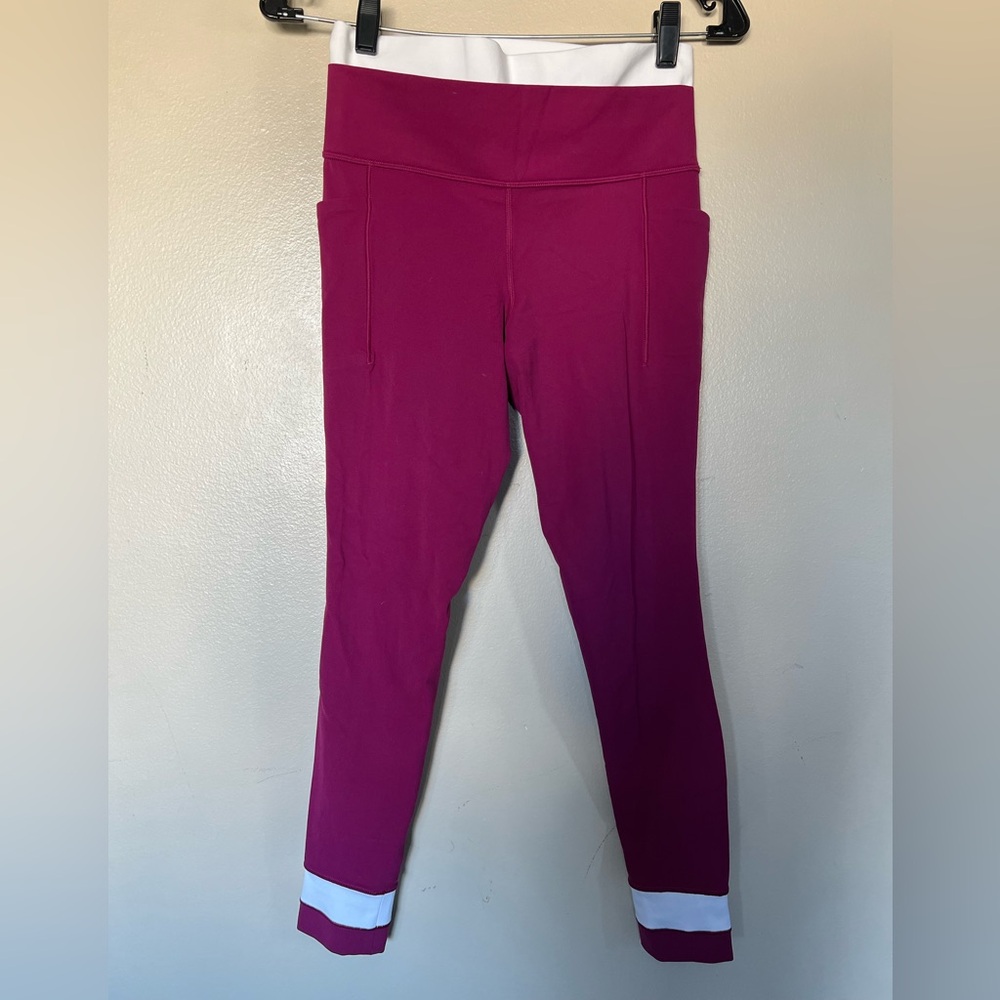 Athleta Magenta & White High-Waist Leggings